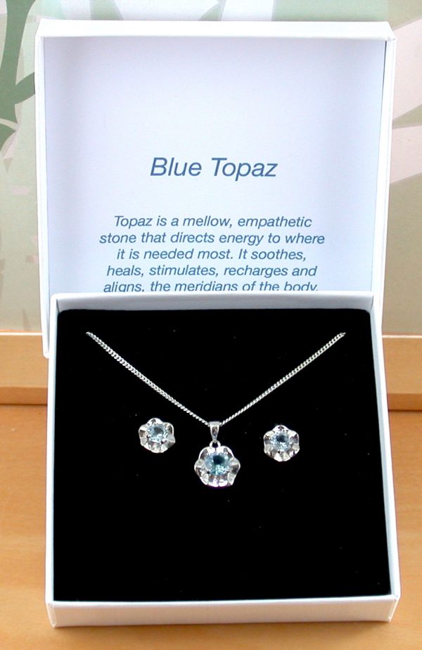blue topaz flower necklace and earrings