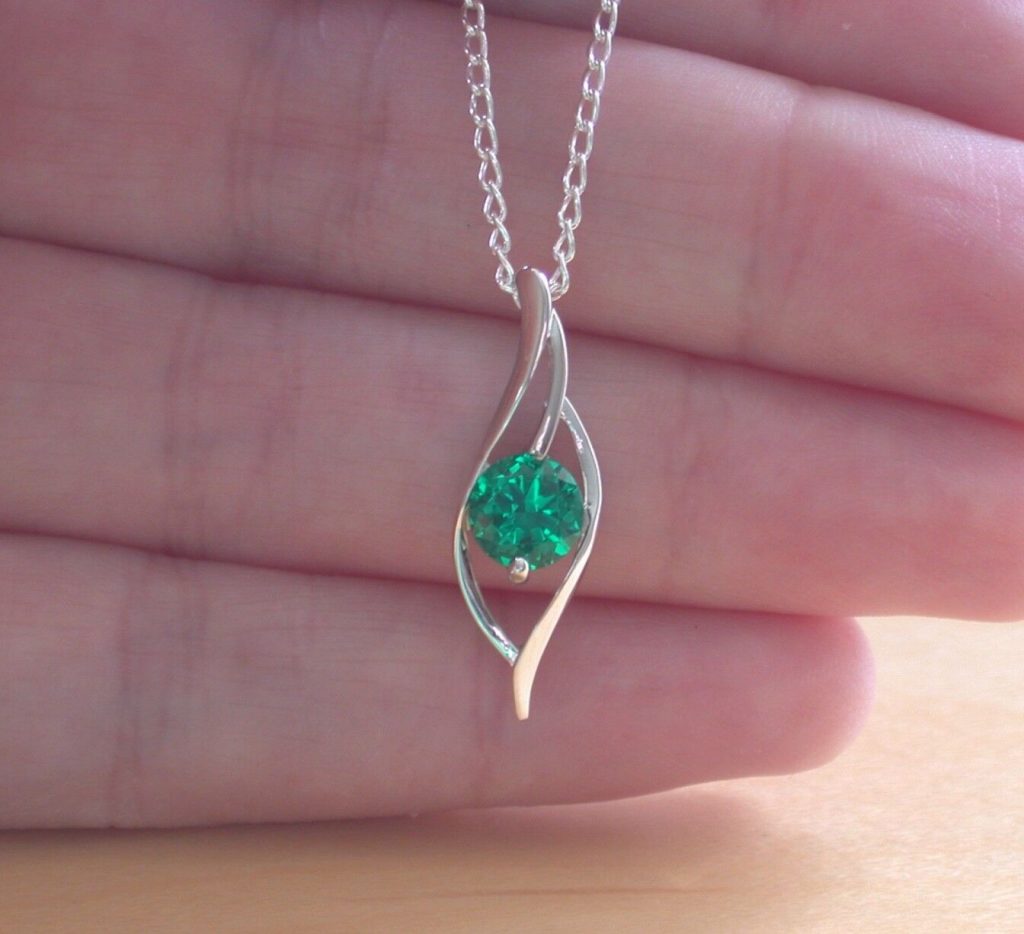 Sterling Silver Emerald Necklace & Chain Emerald Jewellery UK
