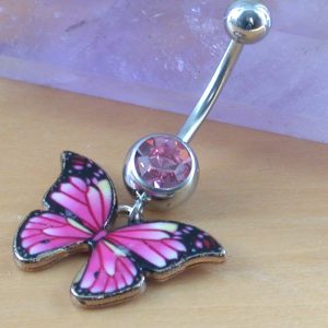 pink butterfly belly bar