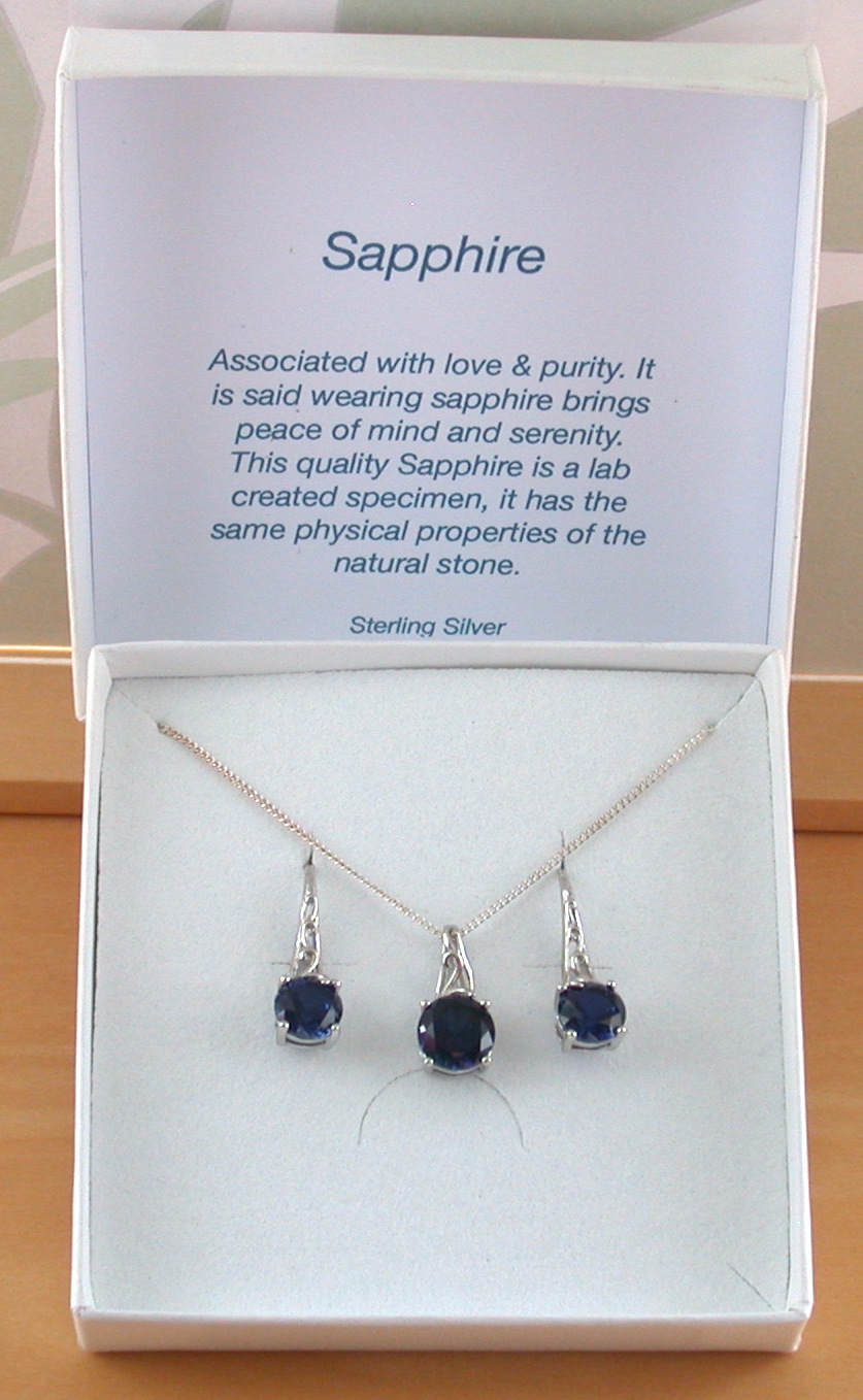 Sapphire Necklace and Earring in Gift Box
