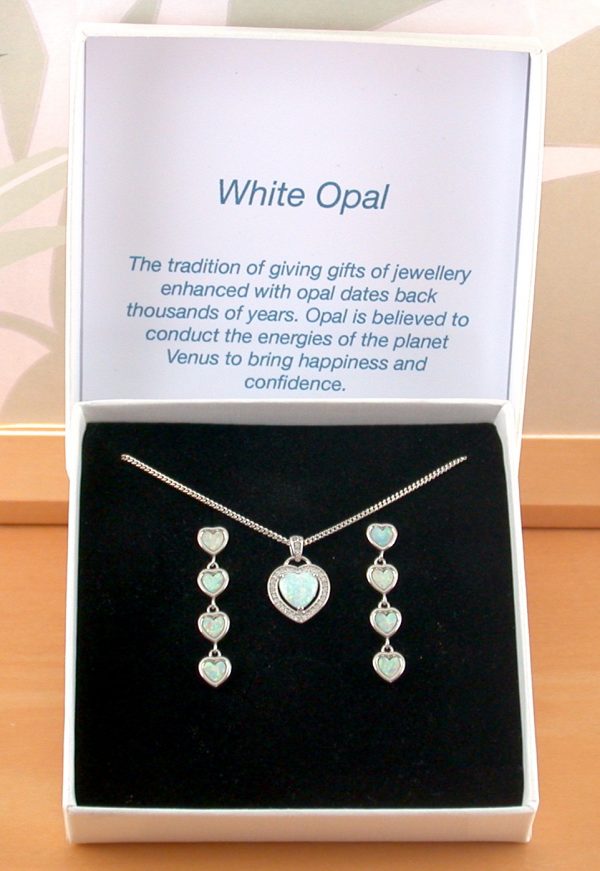 opal heart necklace and earrings