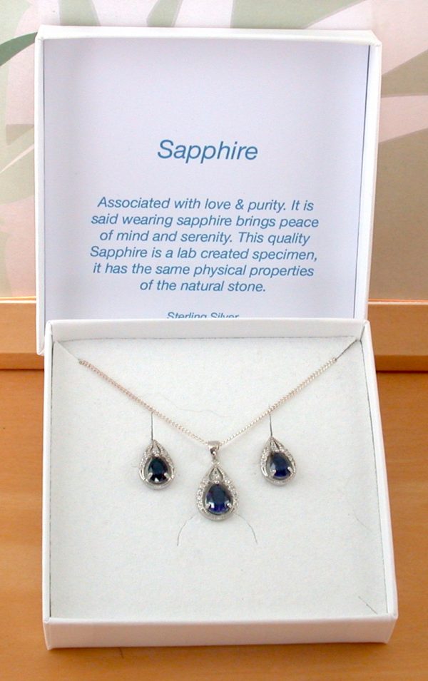 Sterling Silver Sapphire Necklace and Earrings | Sapphire Jewellery|UK