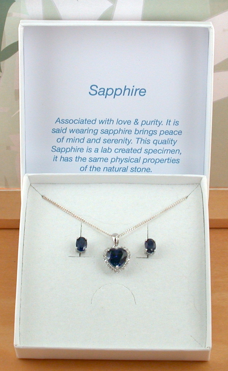 sapphire heart necklace set