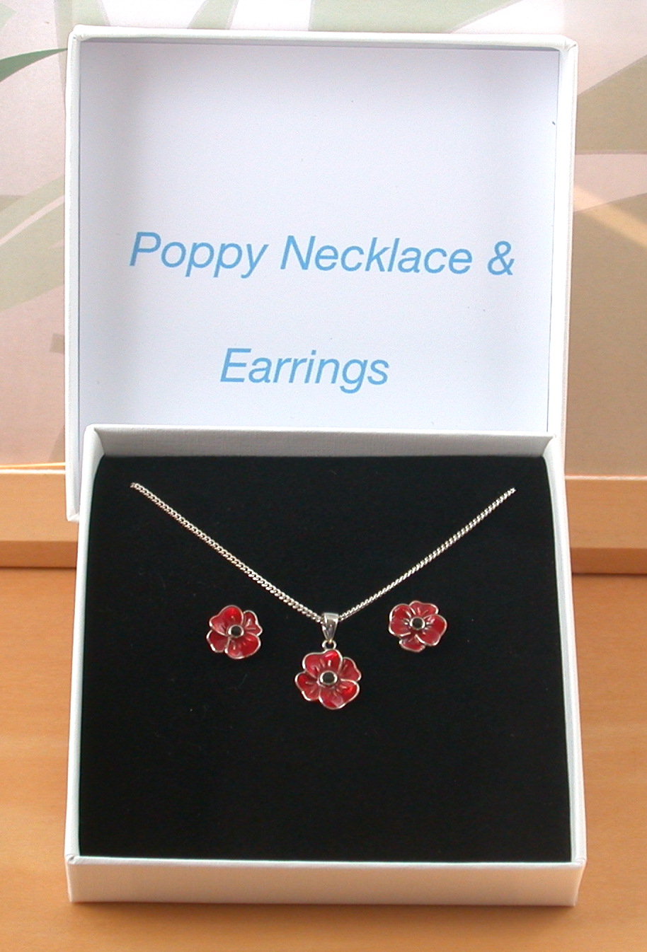 poppy necklace and earrings