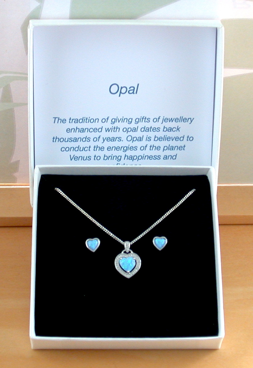 blue opal heart necklace and earrings