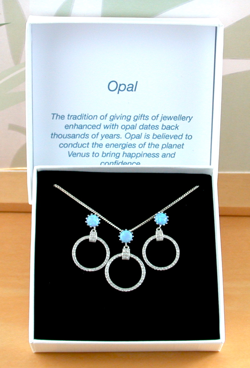 blue opal hoop necklace and earrings
