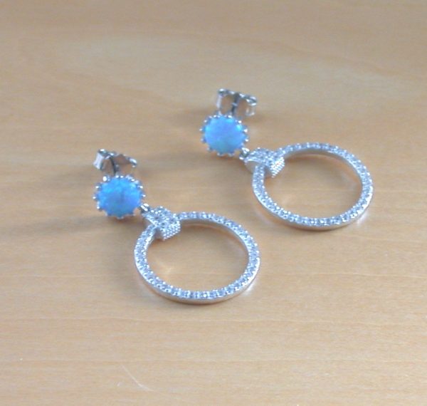 blue opal and cz hoop earrings