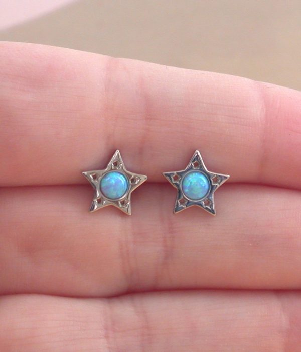 blue opal star earrings