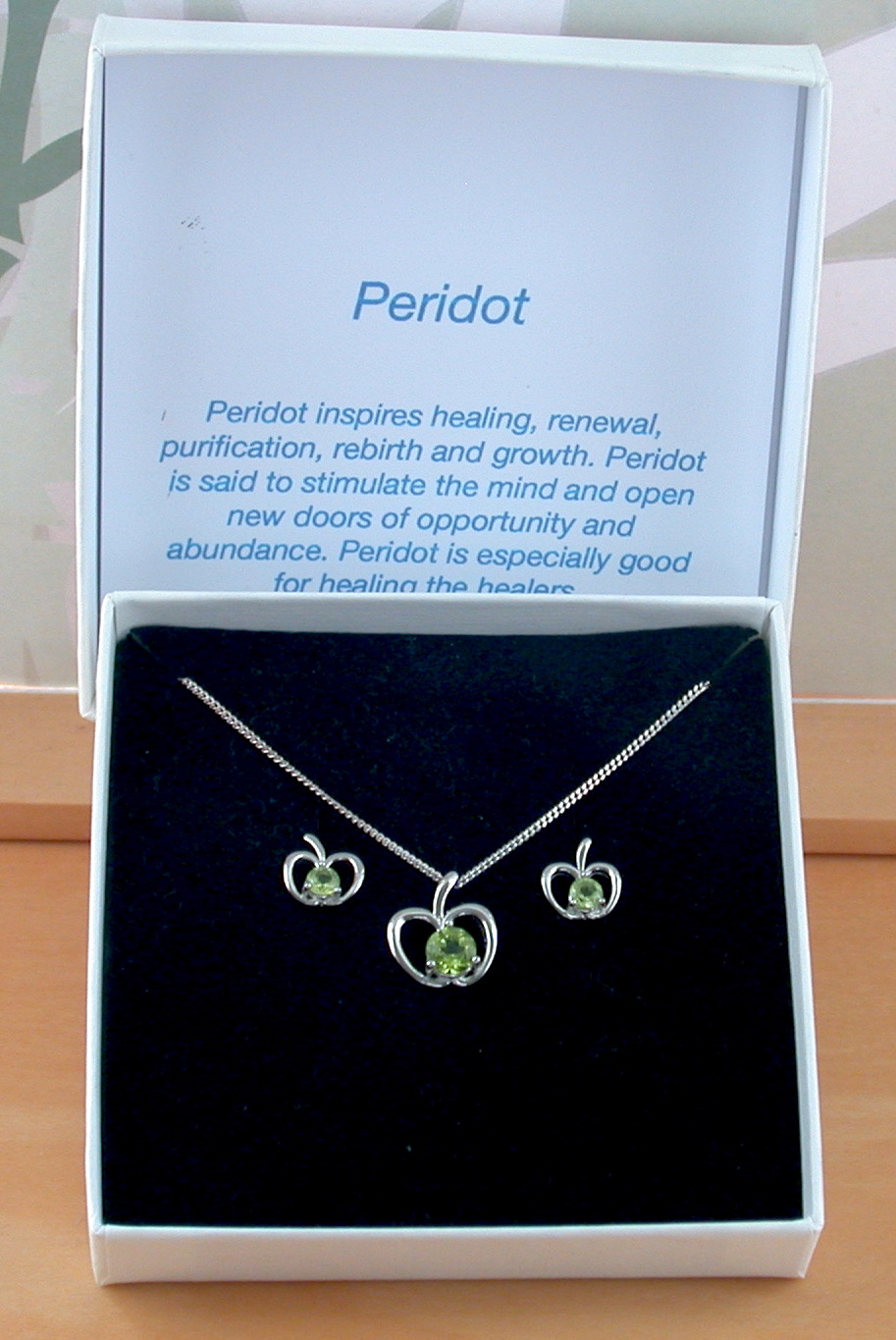 peridot apple necklace and earrings