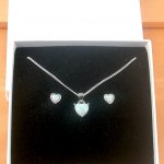 white opal heart necklace and heart earrings