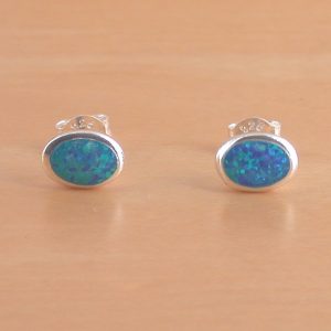 blue opal oval earrings