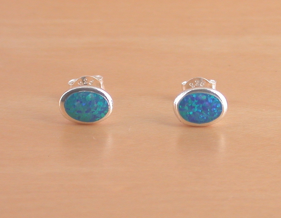 blue opal oval earrings