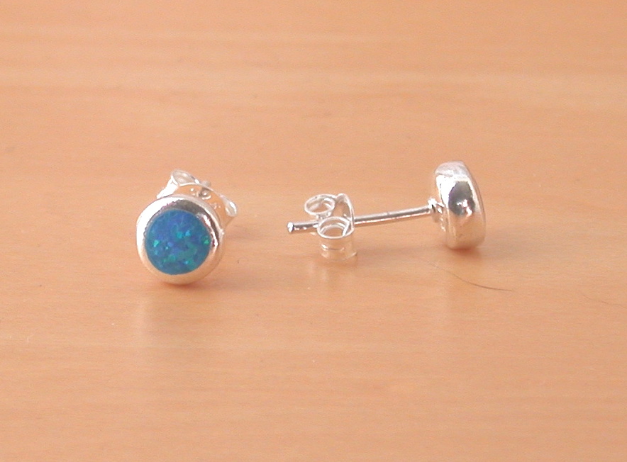 blue opal round stud earrings