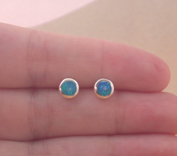sterling silver blue opal studs
