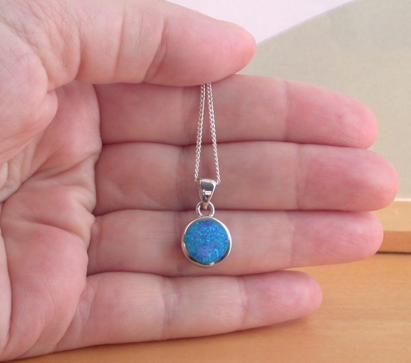 sterling silver blue opal necklace