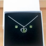 peridot apple necklace and stud earrings
