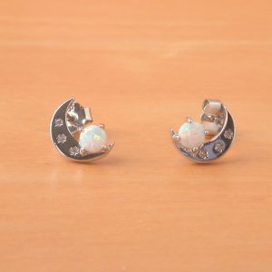 white opal moon earrings