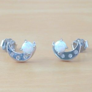 opal crescent moon earrings