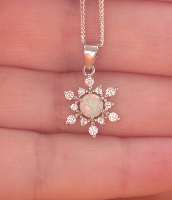 opal and cz snowflake pendant