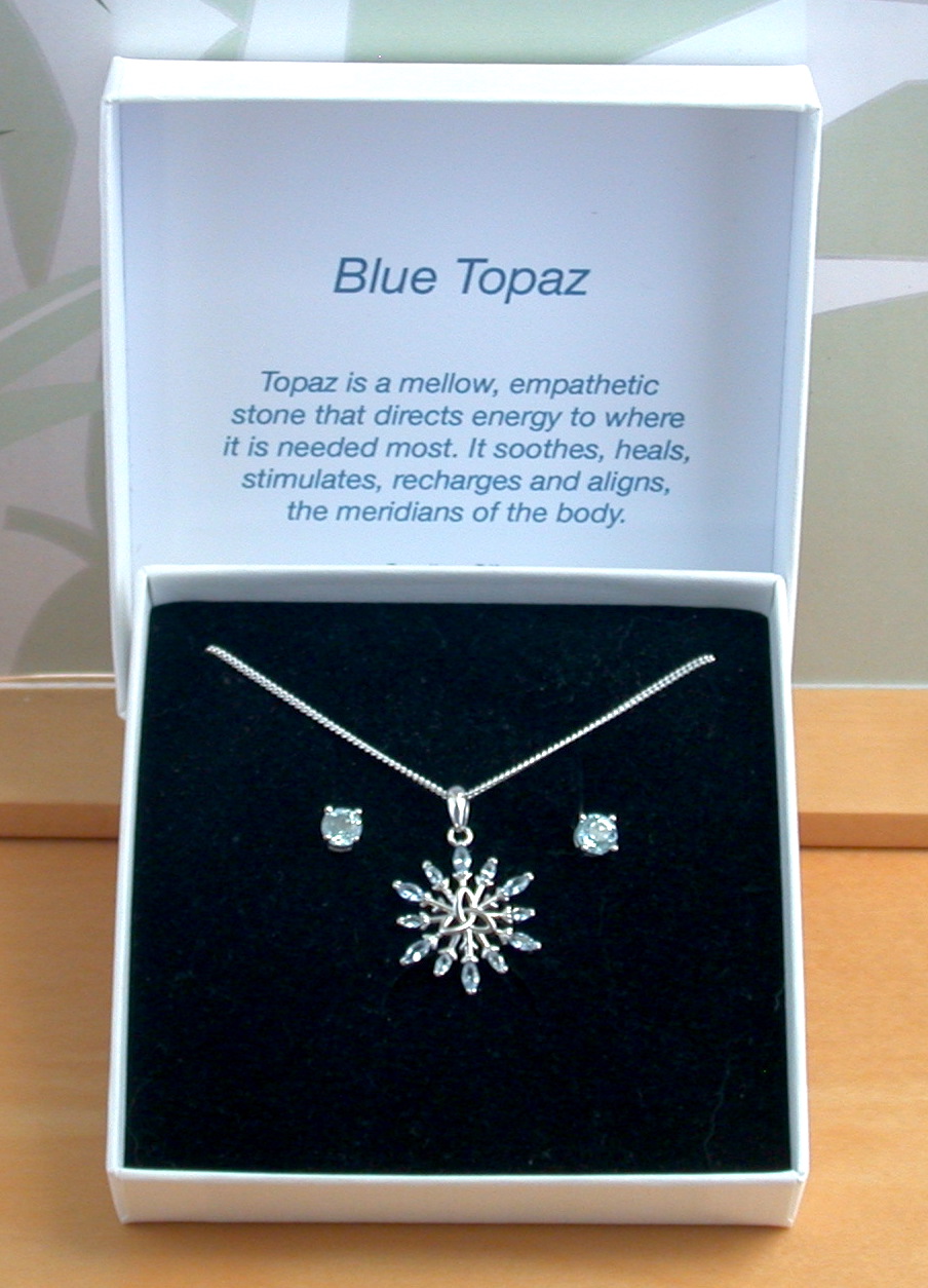 topaz triquetra necklace and earrings