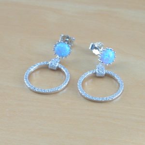 blue opal & Cz hoop earrings