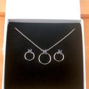 sapphire circle necklace and earrings