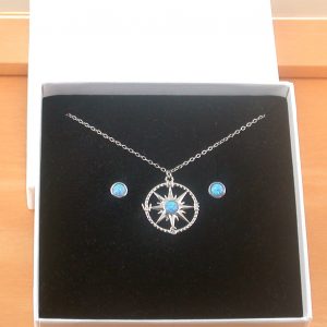 blue opal compass necklace and earrings