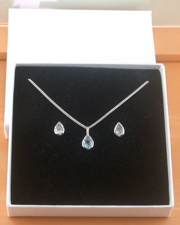 blue topaz teardrop necklace and earrings