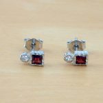 garnet square earrings