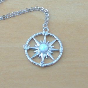 sterling silver opal compass necklace