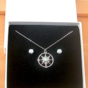 sterling silver opal compass necklace and earrings