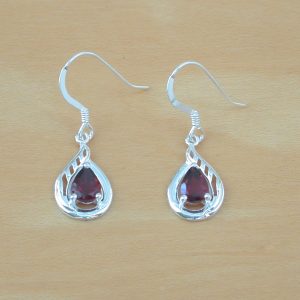 sterling silver garnet drop earrings