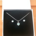white opal heart necklace and earrings