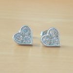 sterling silver Cz heart stud earrings