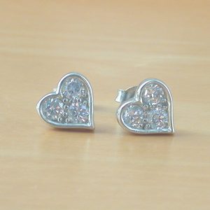 sterling silver Cz heart stud earrings