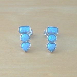 blue opal rectangle stud earrings