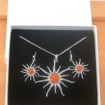 sterling silver fire opal sun necklace and earrings