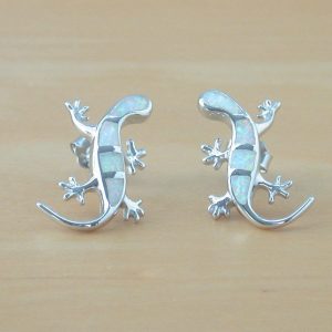 sterling silver opal gecko earrings