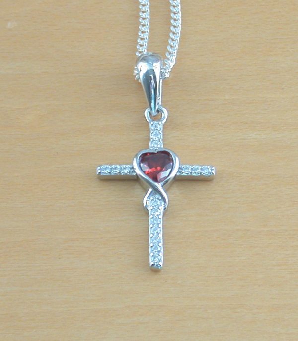 garnet & Cz cross pendant