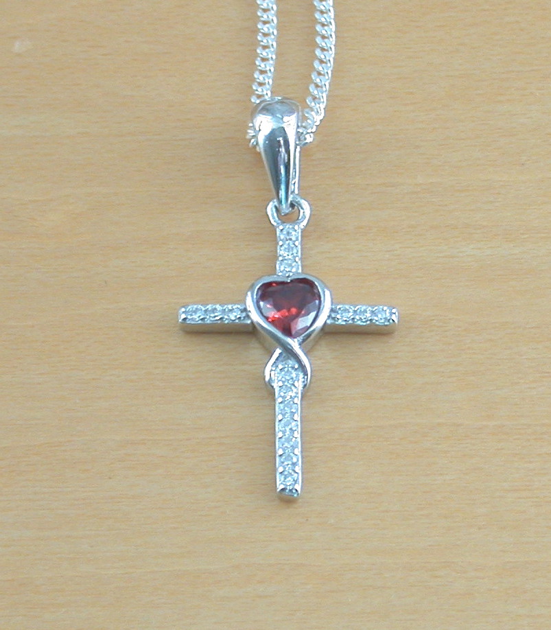 garnet & Cz cross pendant