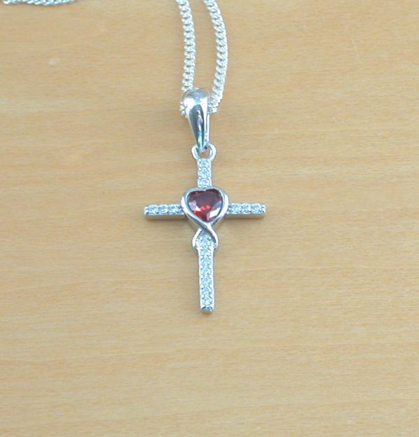 silver garnet cross pendant