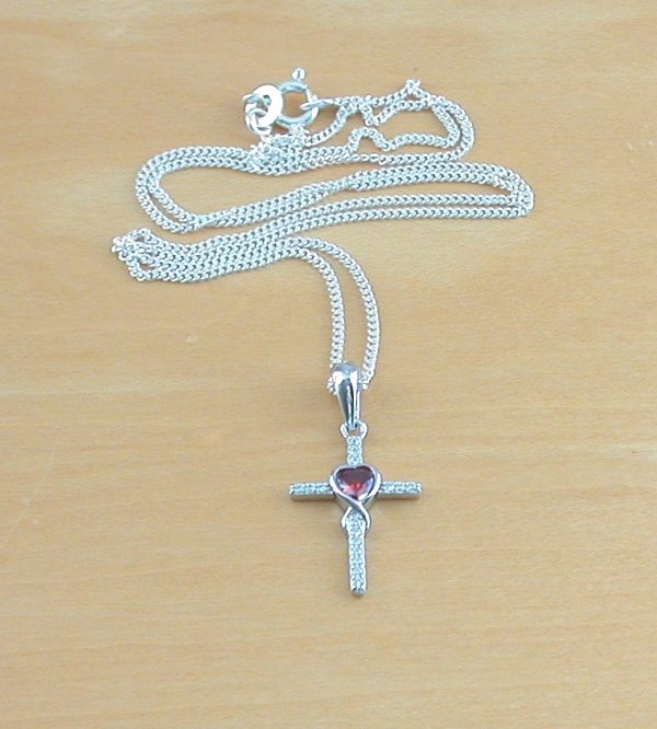 sterling silver garnet & Cz cross necklace