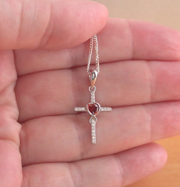 sterling silver garnet cross pendant and chain