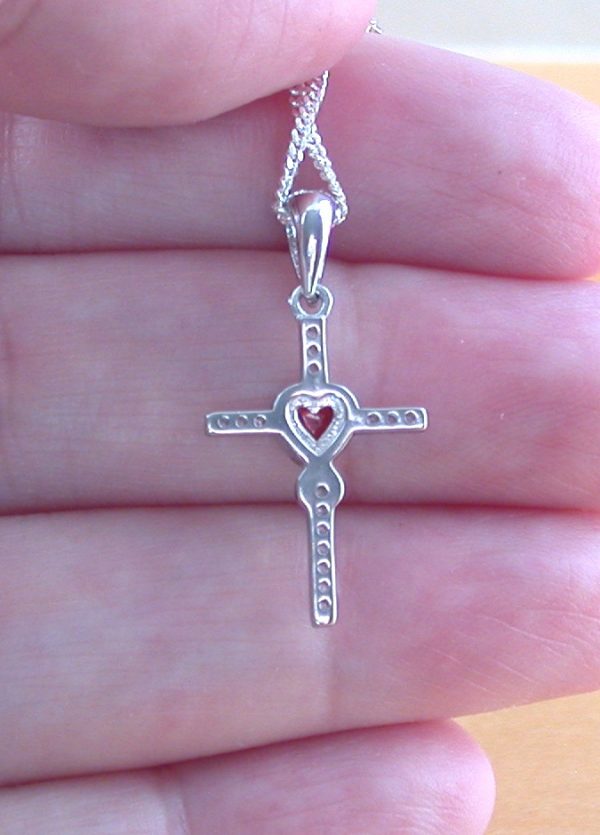 Sterling Silver Garnet Cross Pendant & Chain - Image 6