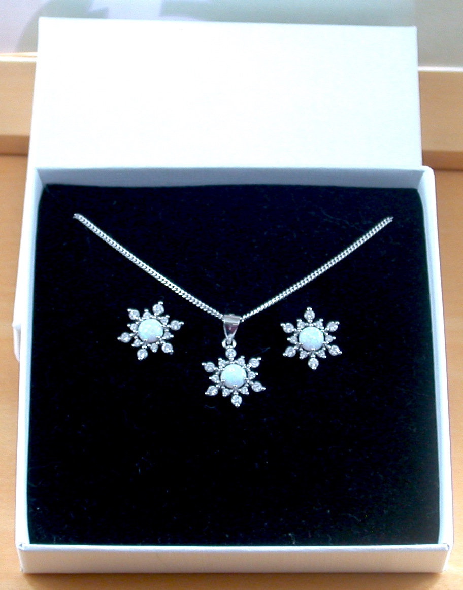 opal snowflake necklace and earrings