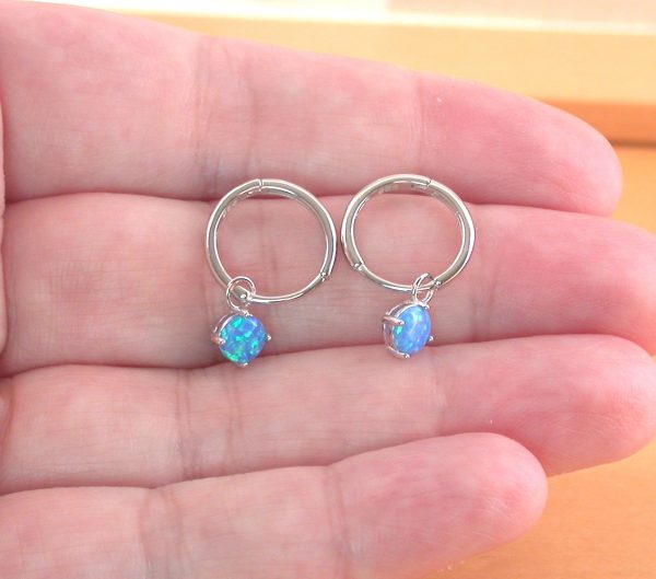 blue opal hoop earrings