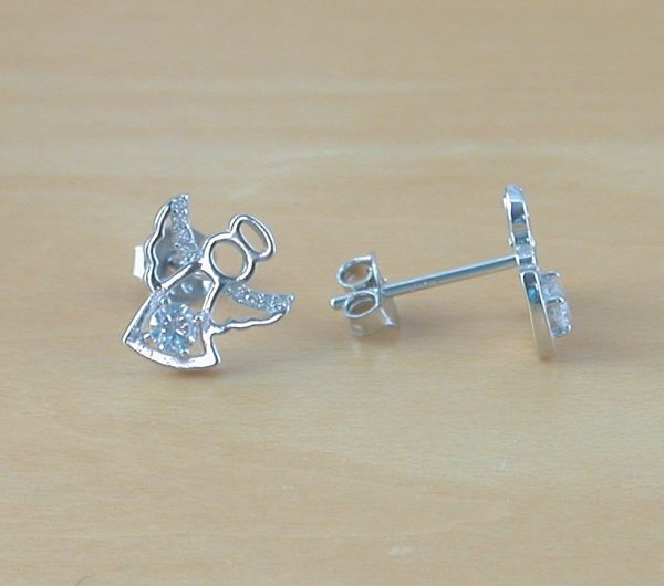 silver angel stud earrings