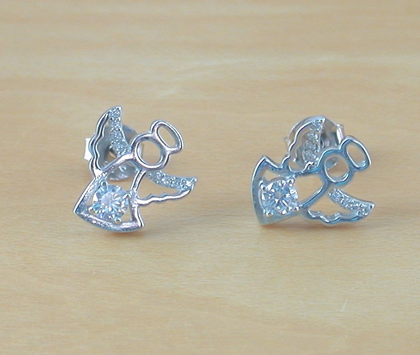 cz angel stud earrings