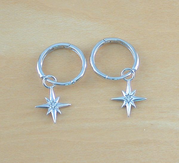 silver star hoop earrings