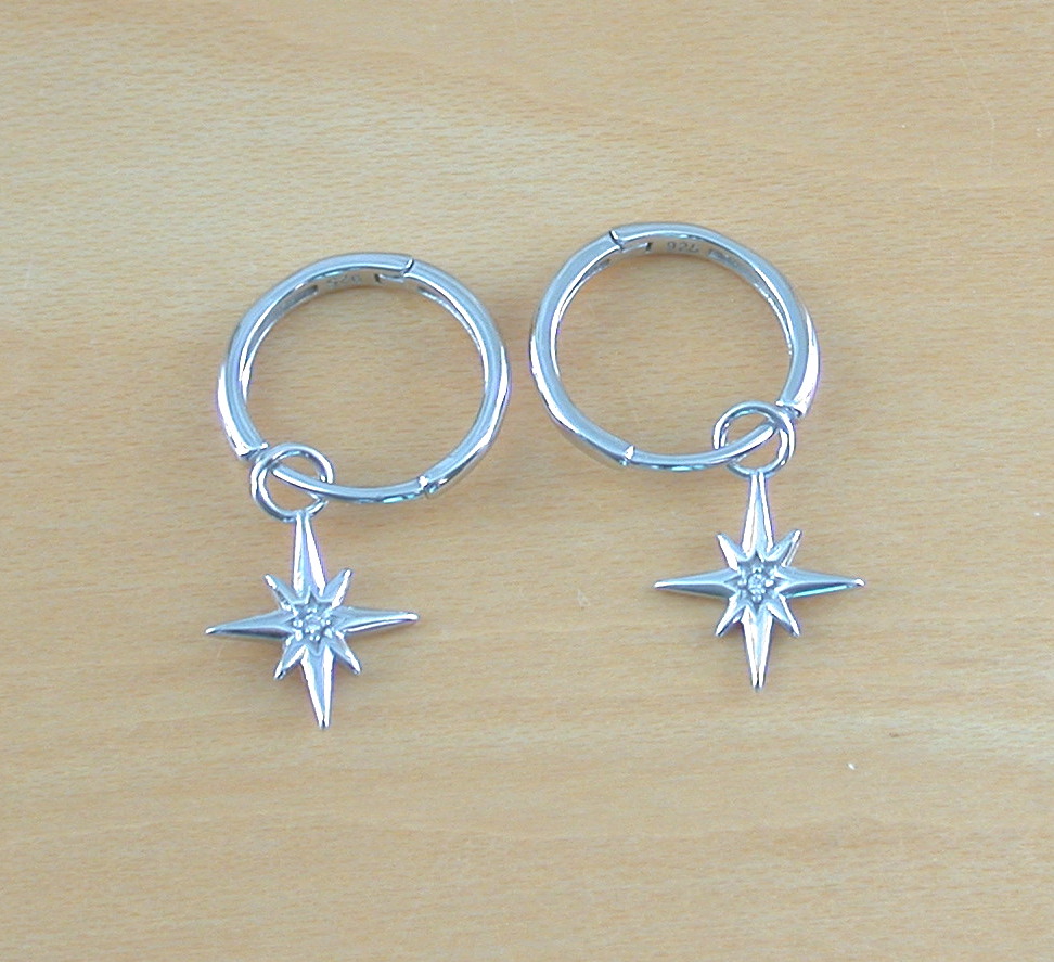 silver star hoop earrings